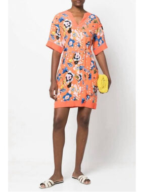 Diane Von Furstenberg Pera Floral Tunic Dress Coral Orange Medium NWOT Resort